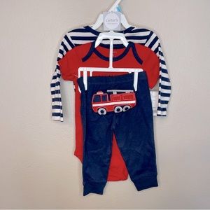 NWT Carter's 3-piece Firetruck Set Turn Me Around pants 6 months